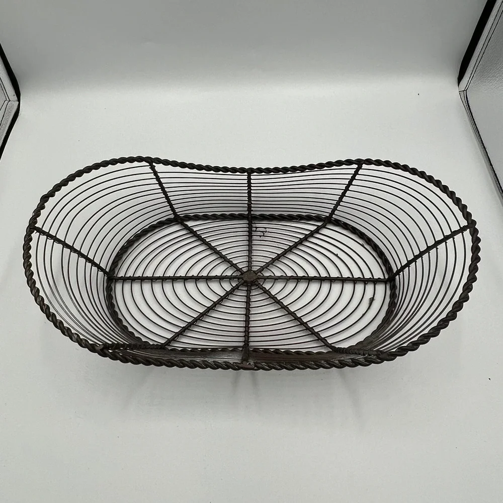 Wire Fruit Basket Home OS Brown NWOT Rustic Twisted Metal Boat